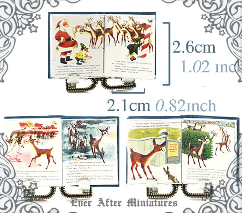 May include: A miniature book with a blue cover and a zipper closure. The book features illustrations of Santa Claus and reindeer. The book measures 2.1 inches wide and 2.6 inches tall.