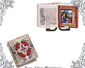 ILLUMINIERTE HANDSCHRIFT Miniatur Stundenbuch #1 - 1:12 Mittelalter Antik Puppenhaus Miniaturbuch Gebetbuch Weihnachten Printable DOWNLOAD