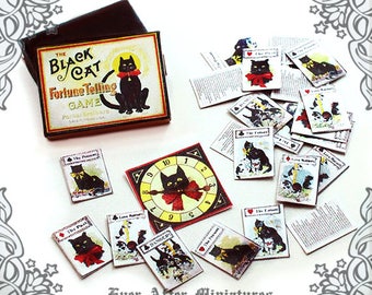 BLACK CAT Fortune Telling Miniature Game #2 – 1:12 Halloween Dollhouse Fortune Teller Divination Magic Vintage Card Game Printable DOWNLOAD