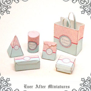 Dollhouse Miniature Sweet Box & Gift Bag Set (1:12)– 4 Bakery Miniature Macaron Box Cookies Box Candy Dessert Box + 2 Bag Printable DOWNLOAD