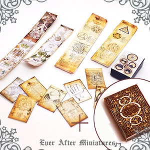 Bundle: Alchemy Dollhouse Miniature Book & Scroll Paper Set (12th Scale)– 1 Openable Minature Book 4 Scroll 8 Paper 1 Box Printable DOWNLOAD