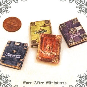 4 UNDEAD Dollhouse Miniature Book Set  (1:12) – Full Set of 4 Zombie Werewolf Vampire Witch - Halloween Miniatures Book Printable DOWNLOAD