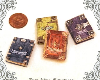 4 UNDEAD Dollhouse Miniature Book Set  (1:12) – Full Set of 4 Zombie Werewolf Vampire Witch - Halloween Miniatures Book Printable DOWNLOAD