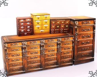 Paquete de 5 gabinetes de boticario en miniatura para casas de muñecas: gabinete de pociones en miniatura para imprimir a escala 1:12, gabinete de boticario para tienda de brujas DESCARGAR