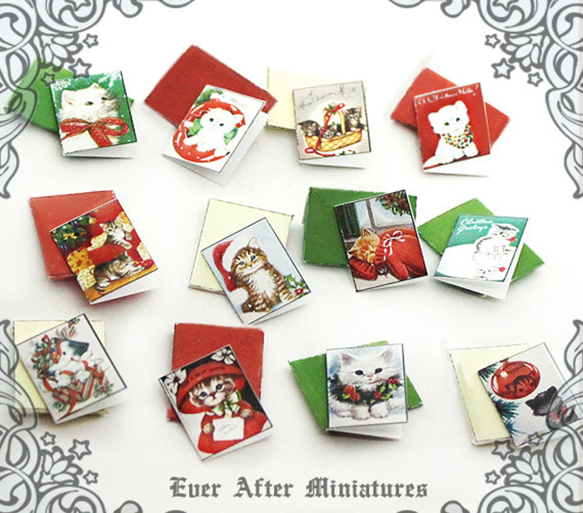 12 CAT Miniature Christmas Cards & Envelopes 112 Dollhouse Etsy Sweden