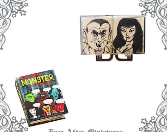 HALLOWEEN KLEURPLATEN miniatuur boek – 1:12 Halloween poppenhuis miniatuur boek Vintage monster kleurboek Halloween boek afdrukbare DOWNLOAD