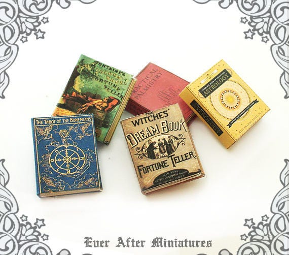 5 FORTUNE TELLER Magic Dollhouse Miniature Book Set 1:12 – Set of 5 Witch Divination Fortune Telling Halloween Miniature Printable DOWNLOAD