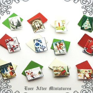 12 CHRISTMAS Miniature Greeting Cards & Envelope 1:12 CLASSIC Dollhouse Miniature Christmas Cards Holiday Greeting Cards Printable DOWNLOAD image 2