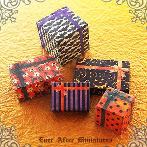 5 HALLOWEEN Miniature Gift Box Set – 1:12 DIY Dollhouse Miniature Halloween Gift Box Halloween Pumpkin Miniature Present Printable DOWNLOAD