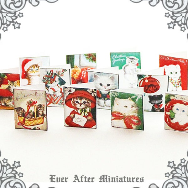 12 CAT Miniature Christmas Cards & Envelopes –1:12 Dollhouse Miniature Cards Christmas Cards Greeting Cards Holiday Cards Printable DOWNLOAD