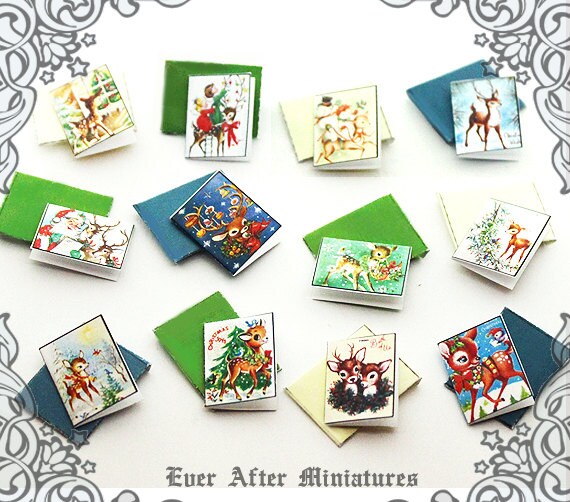 12 REINDEER Miniature Christmas Cards & Envelopes 112 DEER Etsy