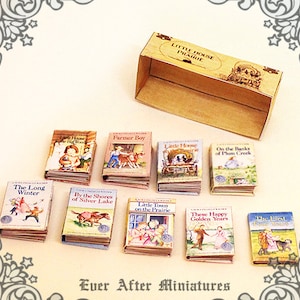 9 Little House on the Prairie Dollhouse Miniature Book Set by Laura Ingalls Wilder 1:12 Full set of 9 Volumes Box Printable DOWNLOAD image 3