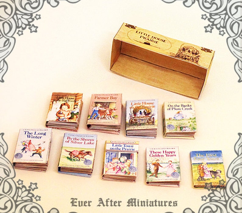 9 Little House on the Prairie Dollhouse Miniature Book Set by Laura Ingalls Wilder 1:12 Full set of 9 Volumes Box Printable DOWNLOAD image 3