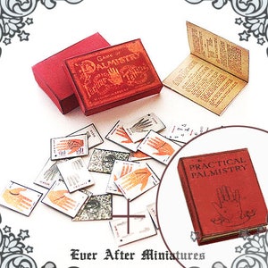 Lot : livre miniature PALMISTRY maison de poupée & jeu de cartes - TÉLÉCHARGEMENT imprimable sorcière magique diseuse de bonne aventure à l'échelle 12