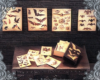 BAT Miniature Dollhouse Poster & Paper Set – 4 Antique Bat Halloween Miniature Posters + 8 Bat Papers in Bat Box – 1:12 Printable DOWNLOAD