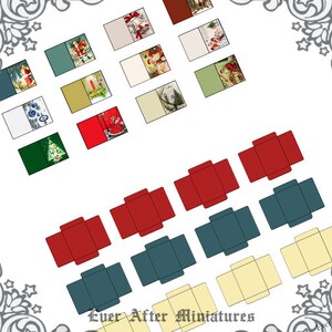 12 CHRISTMAS Miniature Greeting Cards & Envelope 1:12 CLASSIC Dollhouse Miniature Christmas Cards Holiday Greeting Cards Printable DOWNLOAD image 4