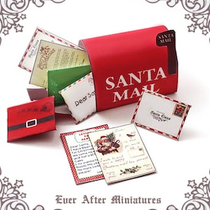 Juego de cartas en miniatura para casa de muñecas con buzón de Papá Noel a escala 1:12: carta en miniatura para Papá Noel para imprimir por uno mismo y buzón de cartas de Papá Noel para Navidad DESCARGAR