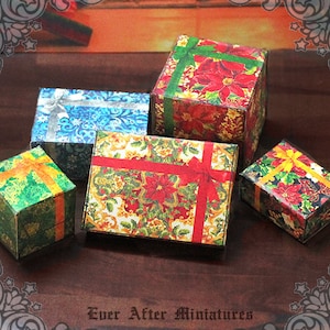 5 ELEGANT Miniature Christmas Gift Box Set – 1:12 Printable Miniature Dollhouse Christmas Present Christmas Gift Box Miniature Gift DOWNLOAD
