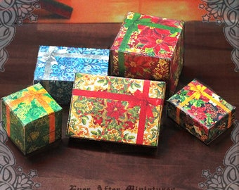 5 ELEGANT Miniature Christmas Gift Box Set – 1:12 Printable Miniature Dollhouse Christmas Present Christmas Gift Box Miniature Gift DOWNLOAD