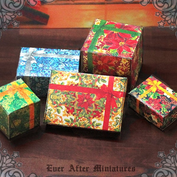 5 ELEGANT Miniature Christmas Gift Box Set – 1:12 Printable Miniature Dollhouse Christmas Present Christmas Gift Box Miniature Gift DOWNLOAD
