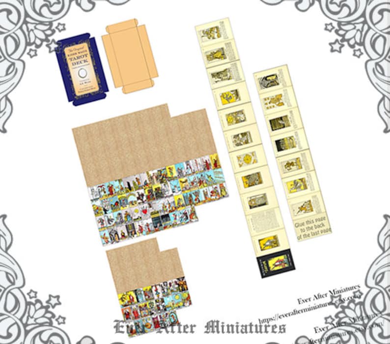 1:12 TAROT CARD Dollhouse Miniature Game 10 78 Diy Tarot Card Deck Printable Tarot Card Fortune Teller Miniature Tarot Card Game DOWNLOAD image 3