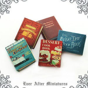 5 Antique Cook Book Dollhouse Miniature Book (1:12) - Full Set of 5 Victorian Cooking Book Recipe Book Vintage Cookbook Printable DOWNLOAD