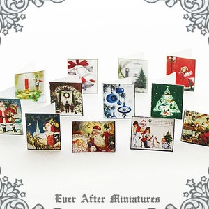 12 CHRISTMAS Miniature Greeting Cards & Envelope 1:12 CLASSIC Dollhouse Miniature Christmas Cards Holiday Greeting Cards Printable DOWNLOAD image 1