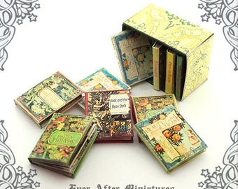 10 Fairy Tale Dollhouse Miniature Book 1:12 –Full Set of 10 Vintage Fairy Tale Miniature Books + Special Box Printable DOWNLOAD