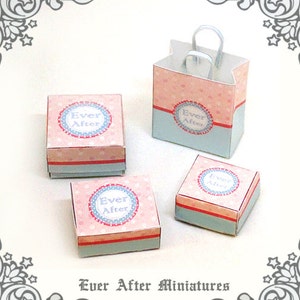 Dollhouse Bakery Caja de pastel en miniatura y bolsa de regalo (1:12) –3 Caja de panadería Caja de donas en miniatura Caja de postre Caja de pastel + 1 bolsa imprimible DESCARGAR