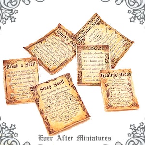 6 MAGIC SPELL Miniatur Schriftrollen #2 - 1:12 lesbares Puppenhaus Miniatur Magie Zauberschriftrolle - Zauberer Hexe Magie Schriftrolle Druckbares DOWNLOAD
