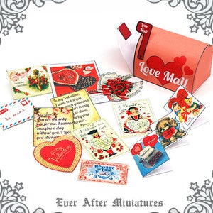 1:12 Valentinstag MAILBOX Puppenhaus Miniatur Brief Set - druckbare Brief Mailbox Herz Liebesbrief Briefkasten Valentinstag Karte DOWNLOAD
