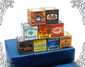 Juego de latas en miniatura para casa de muñecas con 9 CAFÉ n.° 2: lata de café en miniatura para casa de muñecas imprimible a 1:12 Lata de café en miniatura para casa de muñecas Lata en miniatura para casa de muñecas DESCARGAR