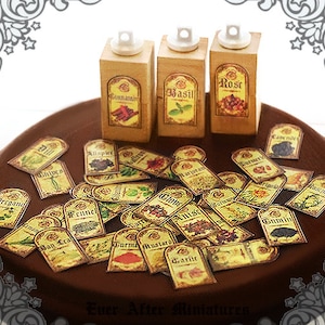 HERB & SPICE Miniature Potion Label Set #3– 1:12 Miniature Dollhouse Apotheker Flasche Miniatur Küche Zutat Etiketten Druckbare DOWNLOAD