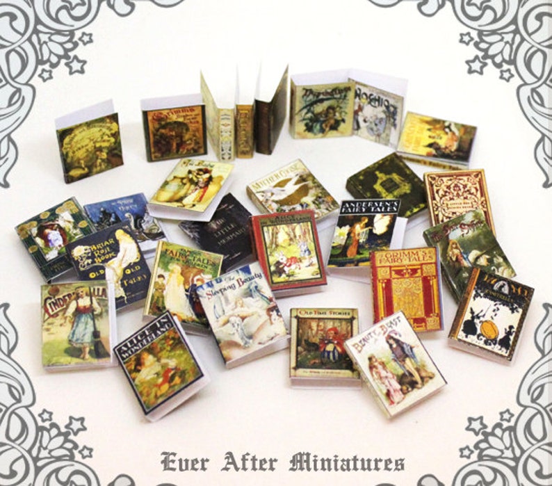 28 Fairy Tales Dollhouse Miniature Book Cover Set 5 28 FAIRY TALES Vintage Story Book Cover 1:12 Printable Dollhouse Book Cover DOWNLOAD image 1