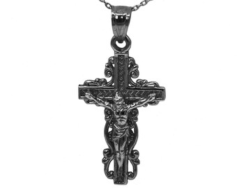 925 Black Sterling Silver Crucifix Necklace