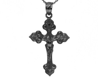 925 Black Sterling Silver Crucifix Necklace