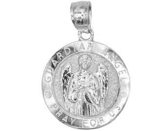 925 Sterling Silver Guardian Angel Necklace Medal, Silver Angel Pendant for Protection Medallion