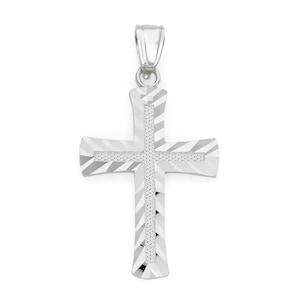 Solid 14k White Gold Cross Pendant, Elegant Dainty Religious Jewelry Baptism Gift
