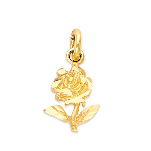 Dainty Gold Rose Charm for Bracelet, 10k or 14k Solid Gold Flower Charm Pendant Gift for Women's Floral Jewelry for Her Anniversary Gift