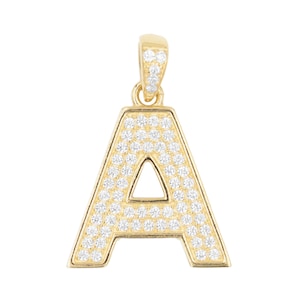 Pingente inicial grande A-Z em ouro maciço 10k para colar ou corrente, joias com letras, presentes personalizados para seu conjunto com pedras de zircônia cúbica