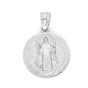 Sterling Silver Saint Benedict Medallion Pendant: Double Sided San Benito Medal