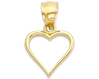 Real Solid Gold Heart Pendant Polish Finish in 10k or 14k Gold, Heart Necklace with Gold Chain Romantic Gift Personalized Room for Engraving