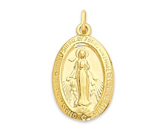 Dainty Gold Miraculous Medal Charm 10k or 14k Solid Gold Medal of Our Lady of Graces Gold Virgin Mary Charm Anniversary Gift for Her