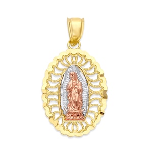 Collar Virgen De Guadalupe de oro macizo de 10k, joyería religiosa para regalo de bautismo Joyería Guadalupe Colgante Virgen María, Collar cristiano