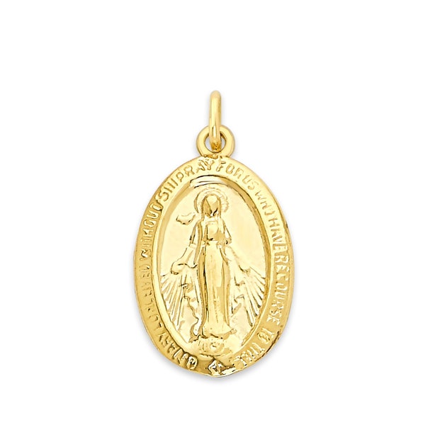 Dainty Gold Miraculous Medal Charm 10k or 14k Solid Gold Medal of Our Lady of Graces Gold Virgin Mary Charm Anniversary Gift for Her
