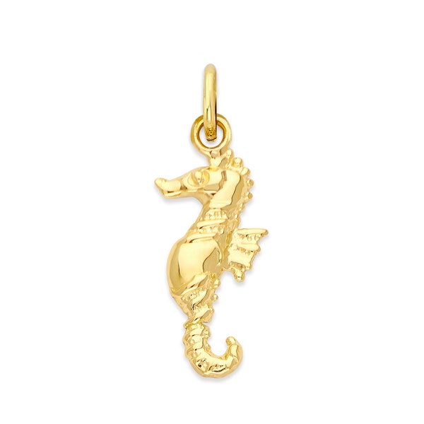 Real Solid Gold Seahorse Charm in 10k or 14k, Gift for Women Seahorse Jewelry Ocean Lover Gift Seahorse Pendant, Nautical Summer Gifts