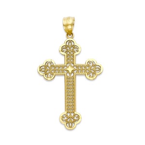 Real Solid Gold Cross Pendant in 10k or 14k, Unisex Religious Jewelry Gifts Cross Necklace with Rolo Chain, Cross Baptism Gifts