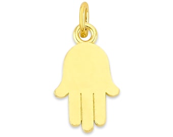 Mini Real Solid Gold Hamsa Charm Available in 10k or 14k Gold, Dainty Cute Protection Charm to attach to Charm Bracelet or Necklace