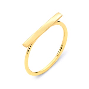 Real 10k Solid Gold Bar Ring, Polished Finish Bar Ring with Free Space for Engraving, Personalized Stacking Ring for Women,  MIDI Ring