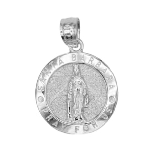 Sterling Silver Santa Barbara Medal - Patron Saint Religious Necklace